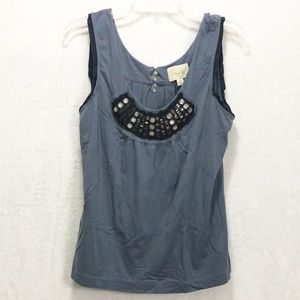 Anthro Deletta Decorative  collar blue tank Medium